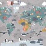 پوستر دیواری اتاق کودک نقشه جهان کد 10014500