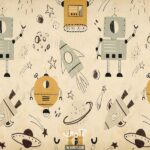 پوستر دیواری کودک طرح ربات و موشک کد 10020700