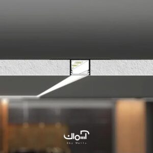 پروفیل چفت میانی نوری 3 سانتی نمونه اجرایی<br /> نور خطی 3 سانتی توکار کناف بدون لبه<br /> رنگ نقره ای Klight05