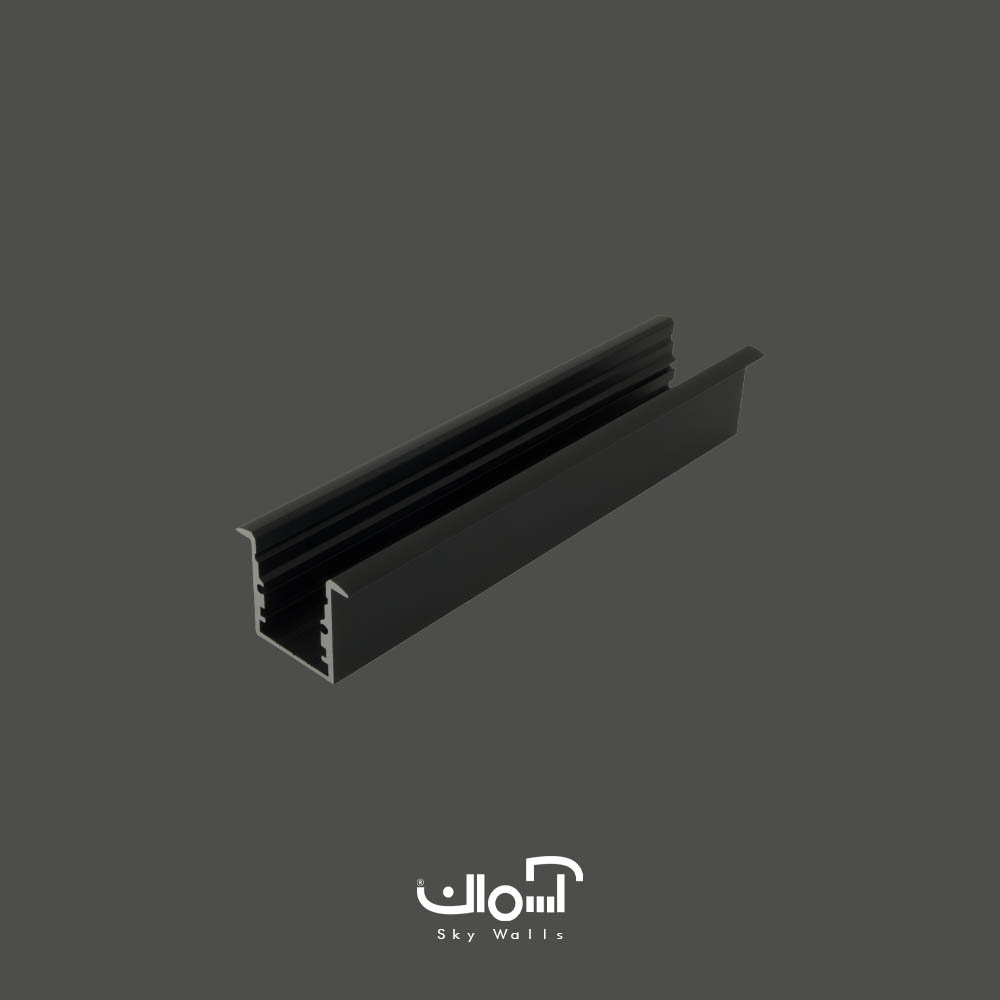 پروفیل لاین نوری 16 میل لبه دار کنافی رنگ مشکی لاین نوری کناف 16 میل توکار لبه دار Liner Light16d SkywallsB