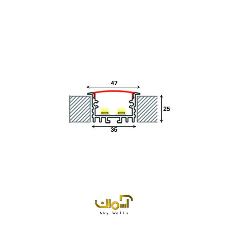 پروفیل لاین نوری توکار عرض 35 میل دو لاین - Image 6