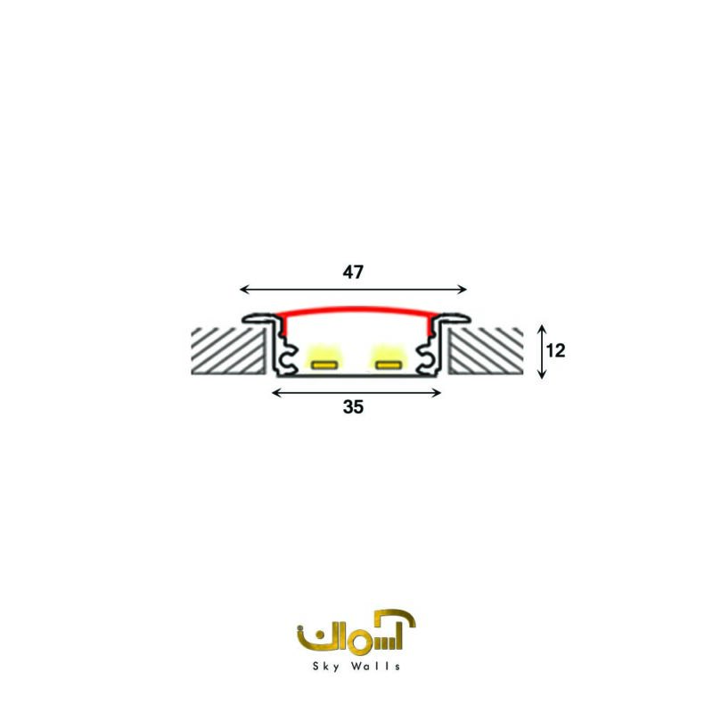 پروفیل لاین نوری توکار عرض 35 میل دو لاین - Image 2
