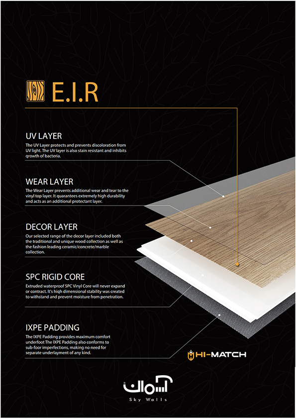 کفپوش SPC برند HIMATCH کد 1002 2 کفپوش های مچ از چند لایه تشکیل شده است
