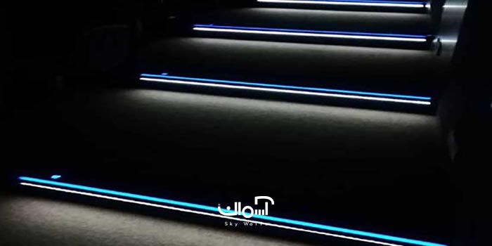 ترمز پله LED دار دو ردیفه 8.5 سانتی 2 ترمز پله LED دار دو کاناله آلومینیومی برای پله های سینما و تئاتر